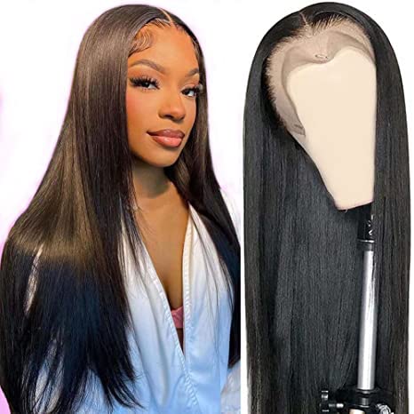 AiPliantfis Straight Human Hair Wig Natural Black Real Hair 13X6 Lace Glueless Wig Wear and Go Pre Plucked 150% Density Unprocessed Brazilian Remy Hair 20 Inch - Afbeelding 3