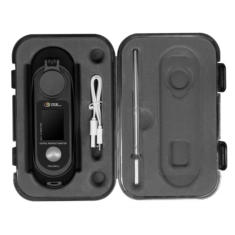PCE Instruments, PCE‑DRG 2 Handheld Digital Refractometer for Sodium Nitrate Testing, Measures 0-41% Nano₃ / 1.3127–1.387 nD, Along with Automatic Temperature Compensation & IP65 housing