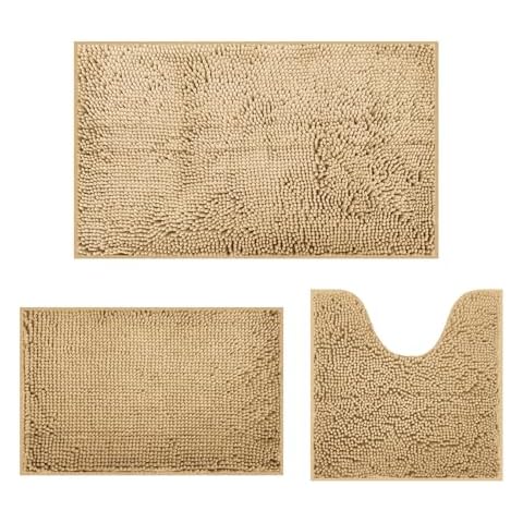 DTXDTech 3 Piece Chenille Bathroom Mat Set Cover