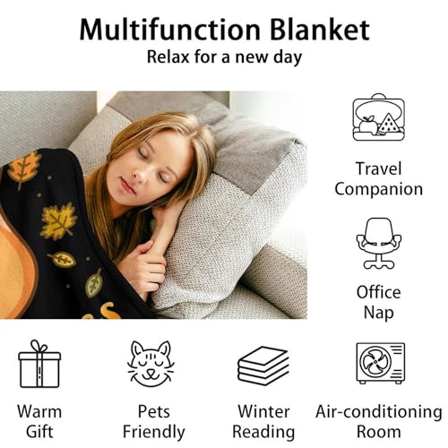 Mercuryelf Custom Fox Throw Blanket - Black Soft Fuzzy Throws Gift for Teen - 50x60 Inches Small Cute Blankets for Living Room, Sofa