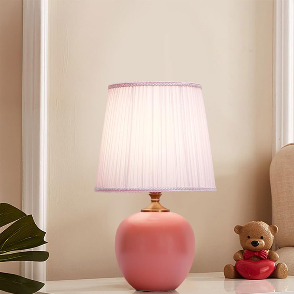 Mengjay Keramik Tischleuchte Lampe für Nachttisch Beistelltisch,Nachttischlampe aus Stoff E27 Tischleuchte Lampenschirm Tischleuchte für Wohnzimmer Schlafzimmer dekorative Beleuchtung (Rosa)
