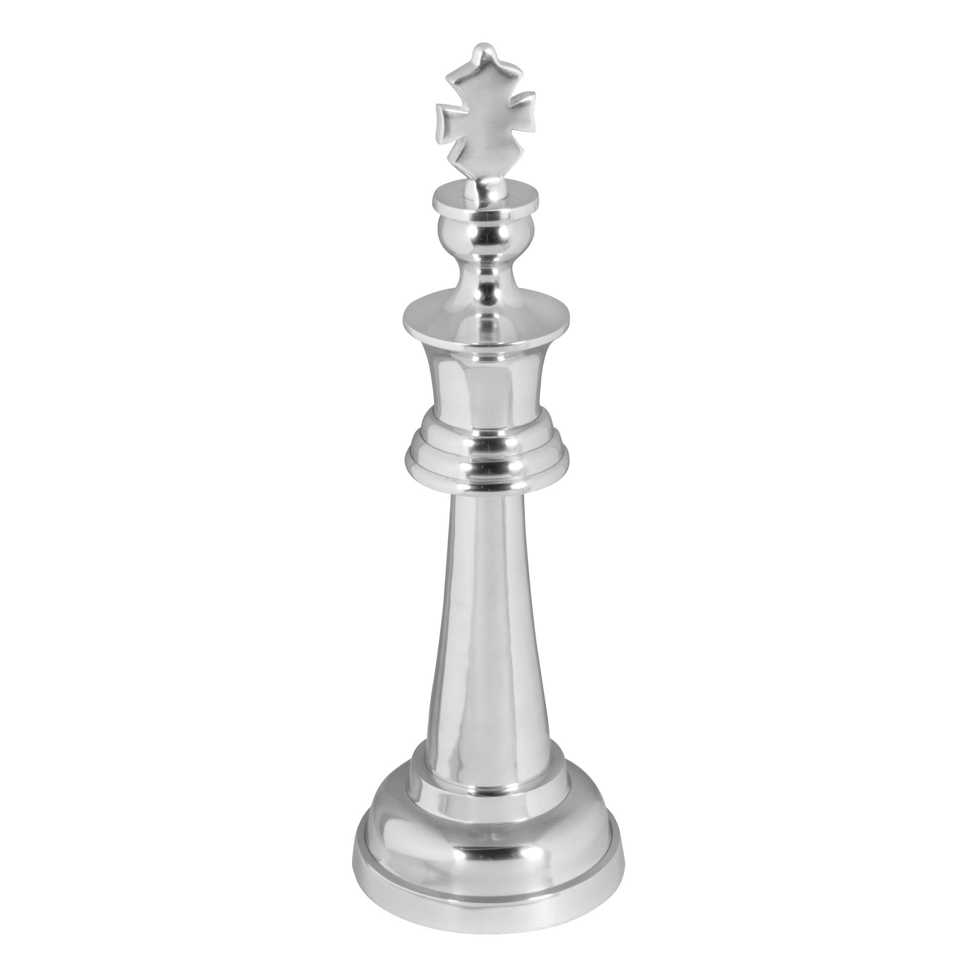 FineBuy Deko Schachfigur 60 cm Aluminium Silber, Skulptur XXL | Dekofigur aus poliertem Metall, Statue handgefertigtes Unikat, Wohndeko für Wohnzimmer, Regal und Sideboard