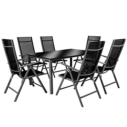TecTake 800355 Aluminium 6+1 Sitzgarnitur Set, 6 Klappstühle & 1 Tisch mit Glasplatten - Diverse Farben (Dunkelgrau | Nr… – Bild 3