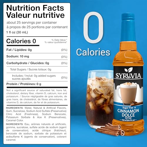 Syruvia Sugar-Free Hazelnut & Cinnamon Dolce Syrup - 25.4 fl oz. Premium Coffee Flavoring Syrup. 0 Calories, Kosher, and Gluten-Free. Perfect for Drinks, Sodas, Shakes, Desserts, and More - image 3