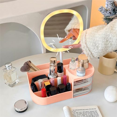 DASITON Makeup Organiser with Rechargeable Mirror, Large Capacity Dressing Table Organiser with 2 Drawers - Image 3