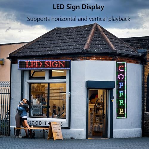 Image of P10 Programmable LED Sign Outdoor, RGB Full Color Scrolling LED Sign with 4000CD /㎡ High Brightness, WIFI Control Open Welcome Led Digital Display for Business Advertising, Store, 40 inchx 8 inch