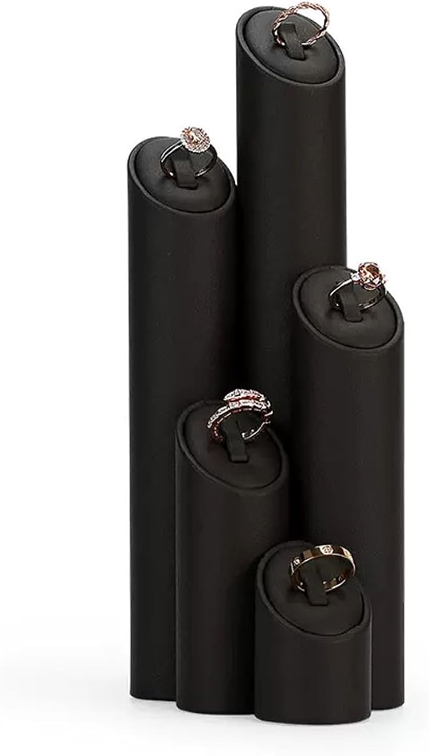 ジュエリーラック 5 個ジュエリーリングディスプレイホルダーブラック Pu レザーリングスタンドシングルリングディスプレイホルダー装