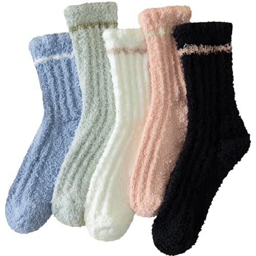 fauson 5 Pairs Fuzzy Socks for Women, Winter Warm & Cozy Fluffy Socks Womens Ultra Soft Sleeping Slipper Sock for Women Gifts fauson 5 Pairs Fuzzy Socks for Women, Winter Warm & Cozy Fluffy Socks Womens Ultra Soft Sleeping Slipper Sock for Women Gifts
