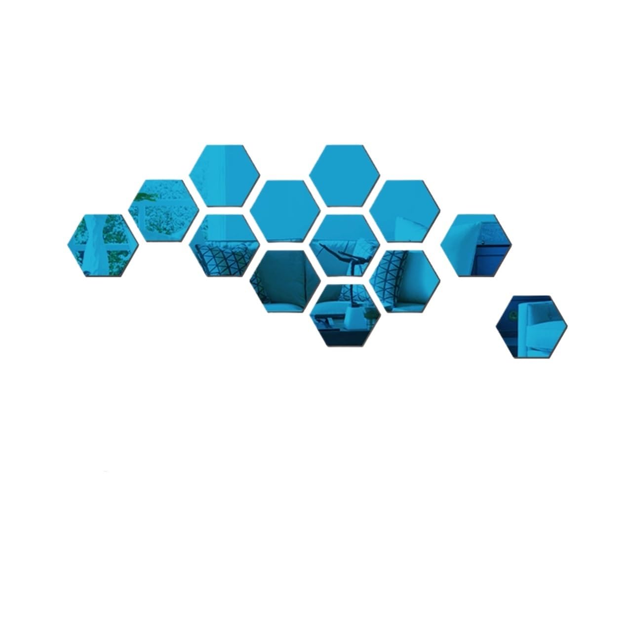 Hexagonal Mirror Wall Sticker 6/12Pcs Hexagon Acrylic Mirror Wall Stickers Home Decor DIY Removable Mirror Sticker Living-Room Decal Art Ornaments for Home(12PCS Blue,S 80x70x40mm)