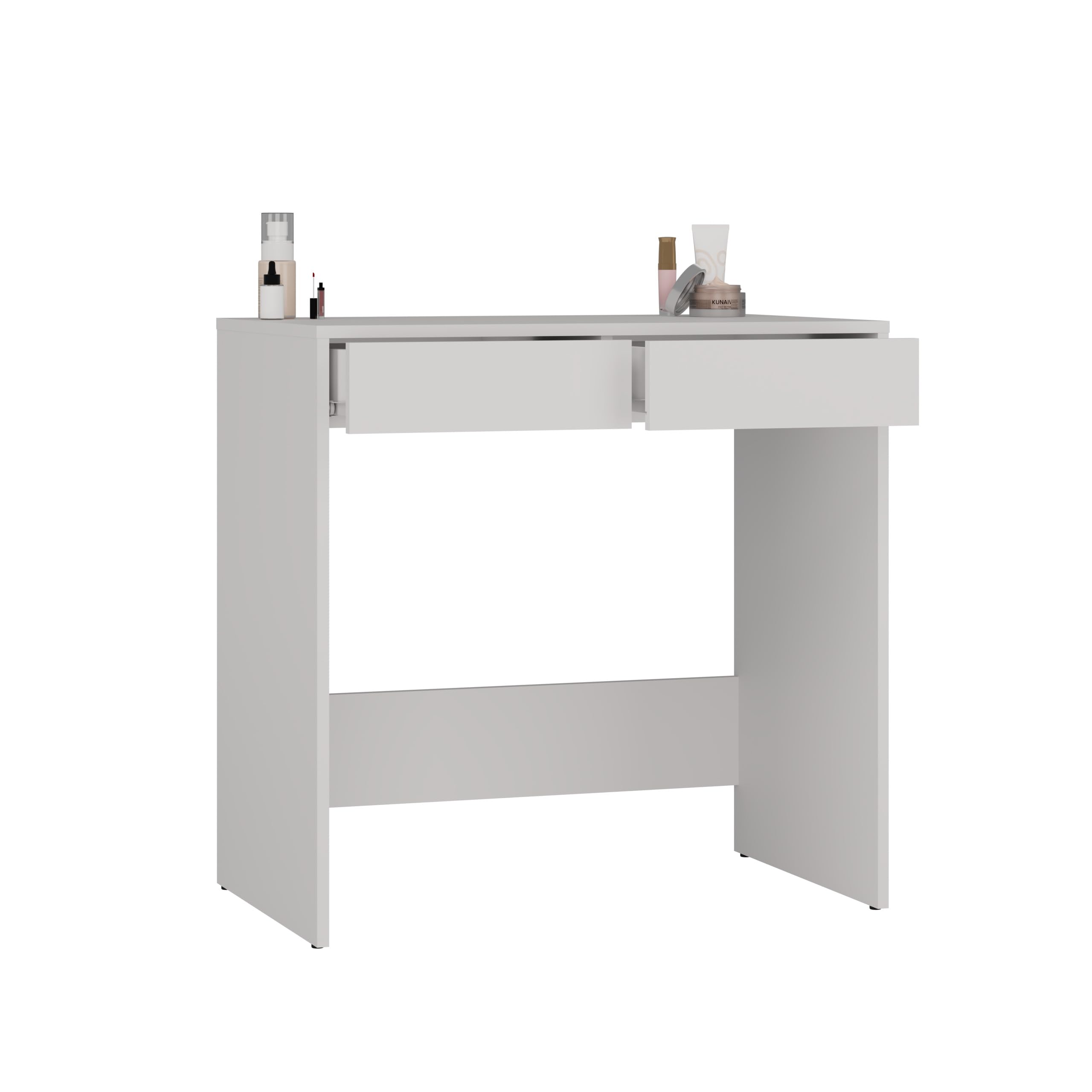 Scrivania Moderna Salvaspazio 81x80x50 cm, Scrittoio con 2 Cassetti per Cameretta e Studio, Tavolo PC Piccolo e Compatto, Superficie Antigraffio, Design Elegante, Bianco Opaco o Beige SCT13 (Bianco)