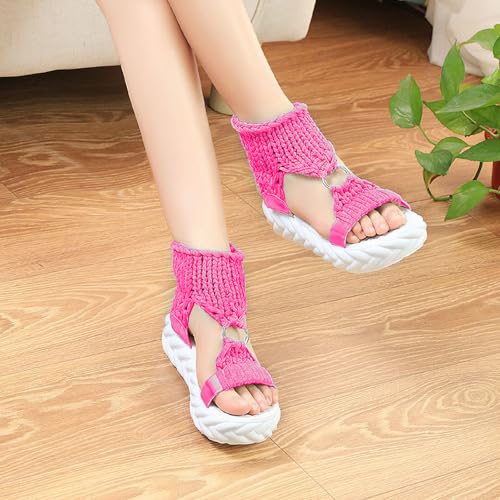 Exusiai Women's Crochet Platform Sandals - Comfy Wool Open Toe Casual Chunky Shoes Fashion Summer Beach Sandals4
