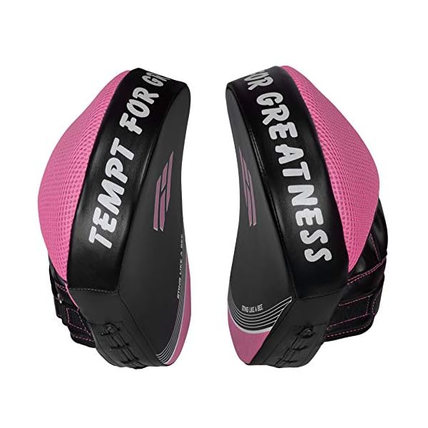 Punching-Mitts-Kickboxing-Muay-Thai-MMA-Boxing-Mitts-Training-Focus-Punch-Mitts-Bags-Hand-Target-Pads-for-Kids-Men-Women-Pair Hawk Sports Punching Mitts for Men, Women, and Kids, Leather Focus Mitts for Martial Arts and Boxing Training, Curved Punch Mitts for Karate, Kickboxing, Krav MAGA, Muay Thai, and Taekwondo, Pink