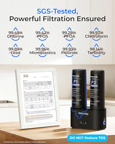 Image of Waterdrop DLG-P Under Sink Water Filter System, Reduces PFAS Chlorine Chloramine Fluoride Odor, 2 Stage Under Sink Water Filtration System with Dedicated Faucet, 2-Outlet Filter, Life Indicator