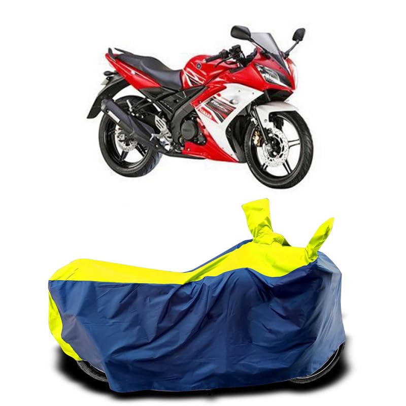 DUFFEL-Two Wheeler Bike Cover Compatible for Yamaha YZF R15s Bs6 Heat Protectio/UV-Rays/Birds Dropping/DustProof/Waterproof Indoor Outdoor and Parking Full Protection All Variants [Yellow Patta]