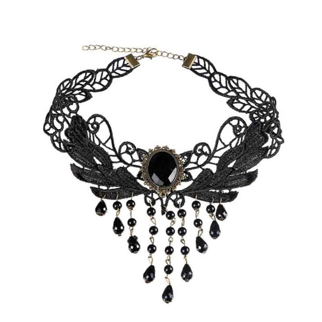 Collana Girocollo Gotica In Pizzo Nero Con Nappe – Gioiello Steampunk Per Donne, Costumi Halloween, Accessorio Festa
