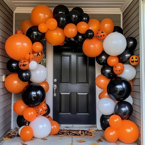 Image of Orange Black White Balloons, 60 Packs 12 Inch Halloween Party Balloons, Black and Orange Helium Balloon with Confetti Balloons for Happy Halloween Wedding Birthday Baby Shower Party Decorations