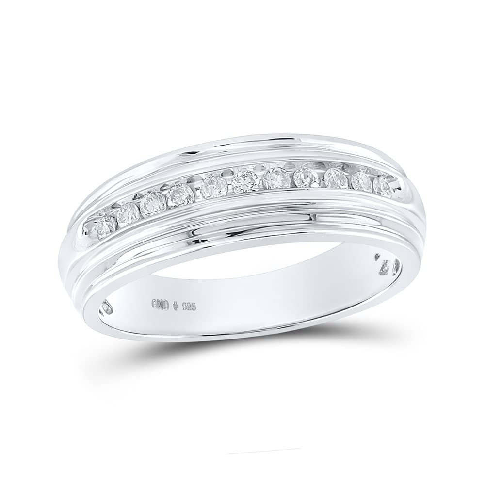 Sonia JewelsSolid 925 Sterling Silver Real Natural Diamond Mens Wedding Band Ring 1/4 Carat (.25 Cttw)