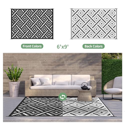 Image of GENIMO Outdoor Rug, Waterproof Plastic Rugs for Patio, 6'x9' Ink White