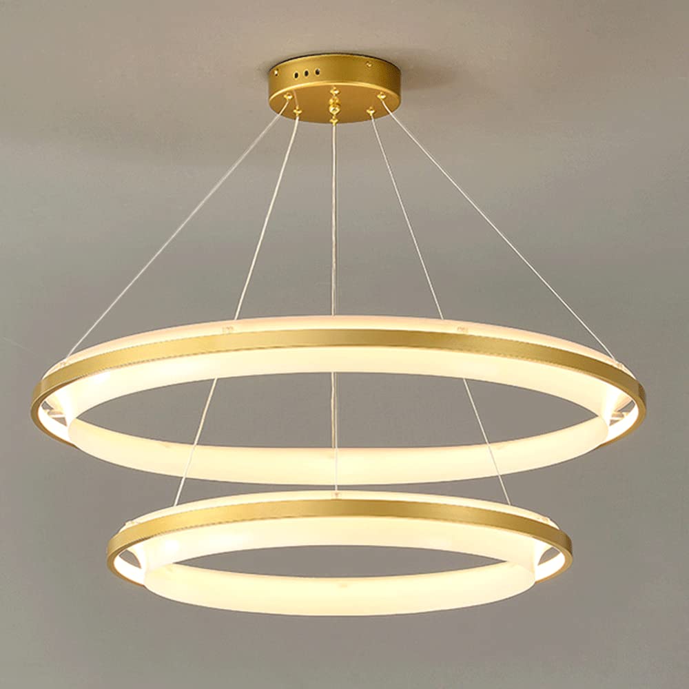 Lampe suspendue anneau doré avec lustre linéaire LED 3 modes de couleur