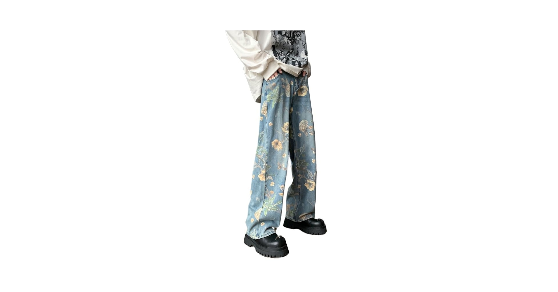 パンツ Tinytinydoors y Pants - Flower Floral Pants for Men Women Y2k Harajuku Baggy Pants Wide Leg