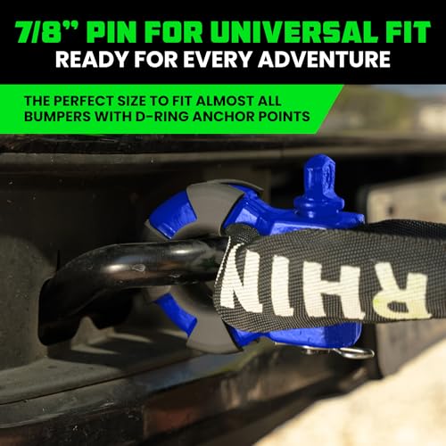 Image of Rhino USA Super D Ring Shackles (2-Pack) - 70,548lb Break Strength - Heavy Duty 3 /4 inch Clevis Shackle with 7 /8 Pin for Towing & Off-Road Use - Pairs with Tow Strap for Vehicle Recovery (Blue)
