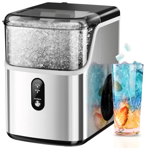 EUHOMY Countertop Nugget Ice Maker Ice in 7-10 Minutes 15.9kg/Day Portable Self-Cleaning Sonic Ice Machine with Chewable Ice Scoop and Basket Ice Machine for Home/Kitchen/Party/Office