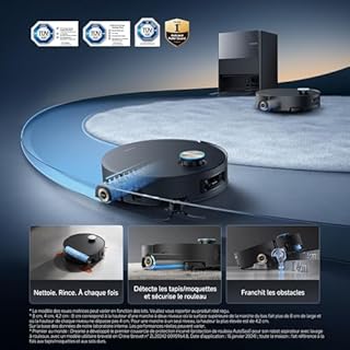dreame Aqua10 Ultra Roller Complete Robot Aspirateur, Nettoyage Automatique du Rouleau, Aspiration de 30 000 Pa, Évitement d'obstacles de 8 cm, Vidage Automatique, Commande Vocale Intelligente, Noir