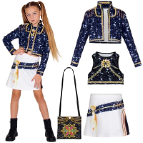 Kitimi Koreanpop Kostüm Mädchen, 4 Stück Anime Cosplay Costume Outfit mit Weste, Jacke, Röcken, Umhängetasche, Korea Pop Singer Kostüm, Kpop Band Kleidung, Hunter Cosplay Costume Outfit für Karneval