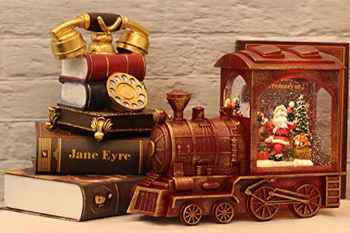 Image of Eldnacele Singing Christmas Train Snow Globe with Music & Timer, Lighted-up Battery Operated Glittering Lantern for Christmas Table Centerpiece Decoration and Gift- Santa