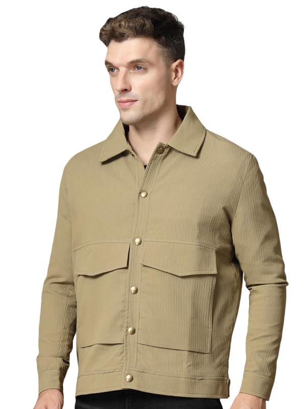 Image of CHKOKKO Men's Fleece Solid Winter Wear Regular Fit Standard Length Jacket