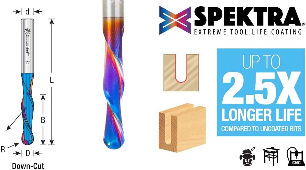 Exсluѕіvе Dіѕсоunt 🔥 Amana Tool 46476-K SC Spektra Extreme Tool Life Coated Down-Cut Ball Nose Spiral 1/8 R x 1/4 D x 1 CH x 1/4 SHK x 2-1/2 Inch Long Router Bit