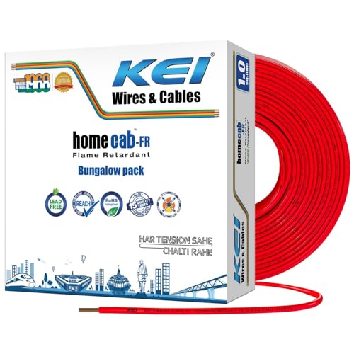Image of KEI WIRES & CABLES Homecab 1 sqmm 1 Core 99.97% Pure Copper Conductor Flame Retardant House Wire PVC Insulated Cable for Domestic & Industrial Electrical Wiring (Red, 180 Meters)