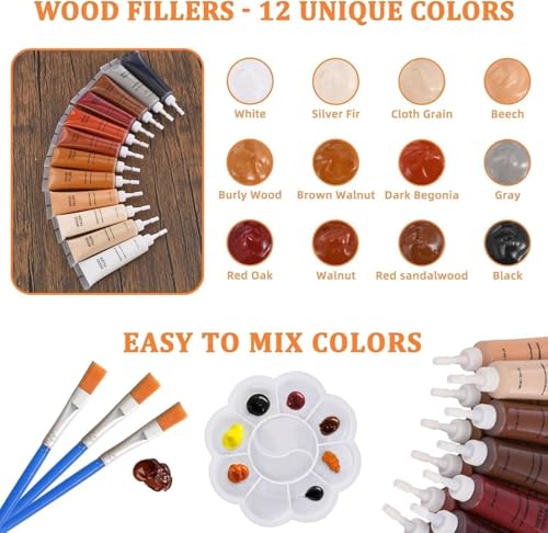 Image of Wood Repair Kit for Wood Scratch Repair and Laminate Floor Scratch Repairs 12 Colors Filler Putty Paste to Fix Scratches Cracks Holes on Hardwood Laminate Vinyl Furniture Table Door Cabinet