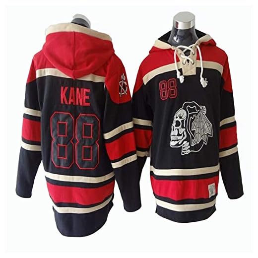 Gmjay Camiseta de Manga Larga NHL Chicago Blackhawks Patrick Kane # 88 Jersey Negro con Capucha Trikot Cosido Letras Números NHL,Black,L