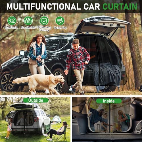 Gaeymy Auto Heckklappe Moskitonetz 165x165cm, Flügeltür Kofferraumabdeckung Sonnenschutz Vorhänge, Universal Magnetisch Fliegengitter Mesh mit Reißverschluss für Dach Caravan Camper Van Wohnmobile SUV