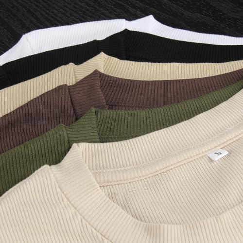 Artfish Women's Round Neck Long Sleeve Knit Ribbed Fitted Crop Top Casual Basic Shirts4