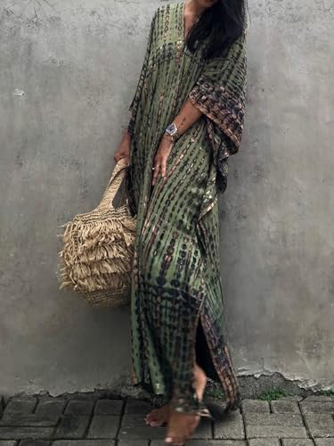 Moss Rose Women Summer Caftan Coverups Dress Kimono Beach Vacation Wear V Neck Print Maxi Boho Dress3
