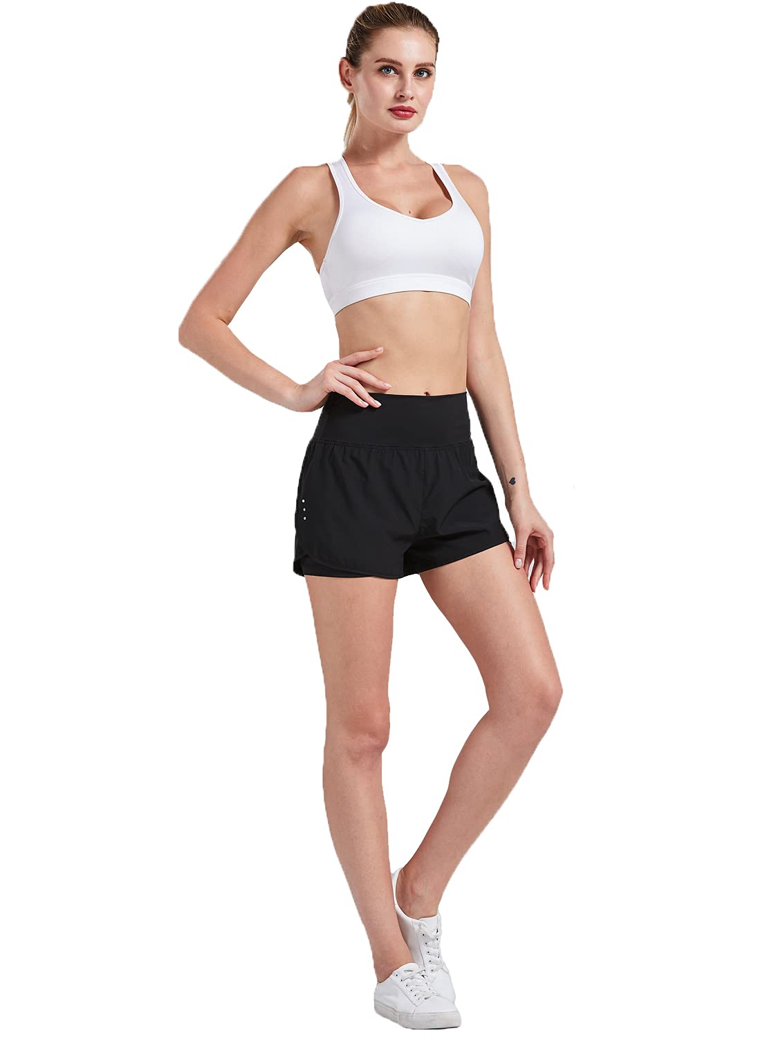 VIGVAN 2 in 1 Laufhose Damen Sport Shorts Sommer Kurze Hose Schnelltrocknend Fitness Yoga Shorts Gym Jogging Training Sporthose für Damen mit Taschen