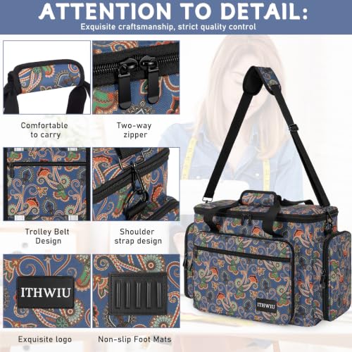 Image of Sewing Machine Carrying Case with Multiple Storage Pockets Large Capacity, Universal Tote Storage Bag Compatible with Most Standard Singer, Brother, Janome, Bohemian