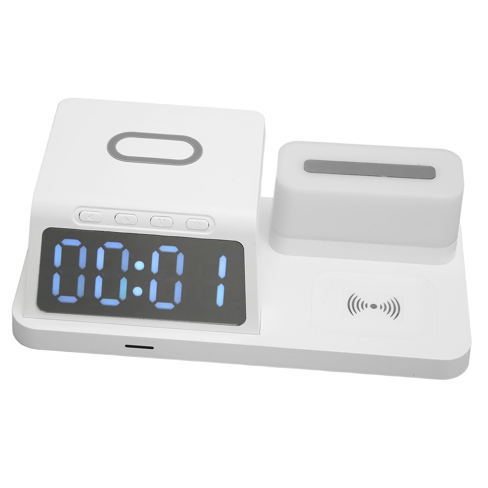 Cargador Inalámbrico con Pantalla de Reloj LED, Brillo Ajustable, Luz Nocturna para Auriculares, Reloj de Teléfono, Estación de Carga Rápida USB C de 15W (White)