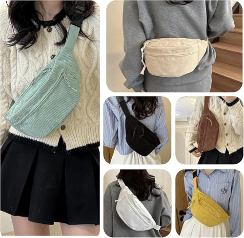 Umhängetasche Damen, Cord Bauchtasche für Damen Herren, Cord Crossbody Bag, Bauchtasche Klein, Einstellbare Bum Bags, Brusttasche für Outdoor Sport (Khaki)