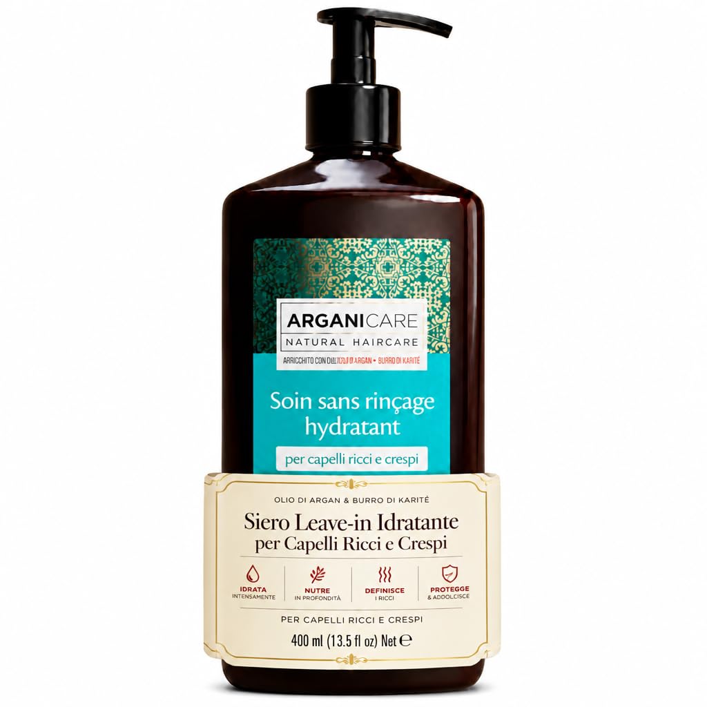 Soin sans rinçage hydratant à l’huile d’argan pour cheveux bouclés & frisés – Leave-in protecteur anti-frisottis, définition des boucles, hydratation & brillance – 400 ml
