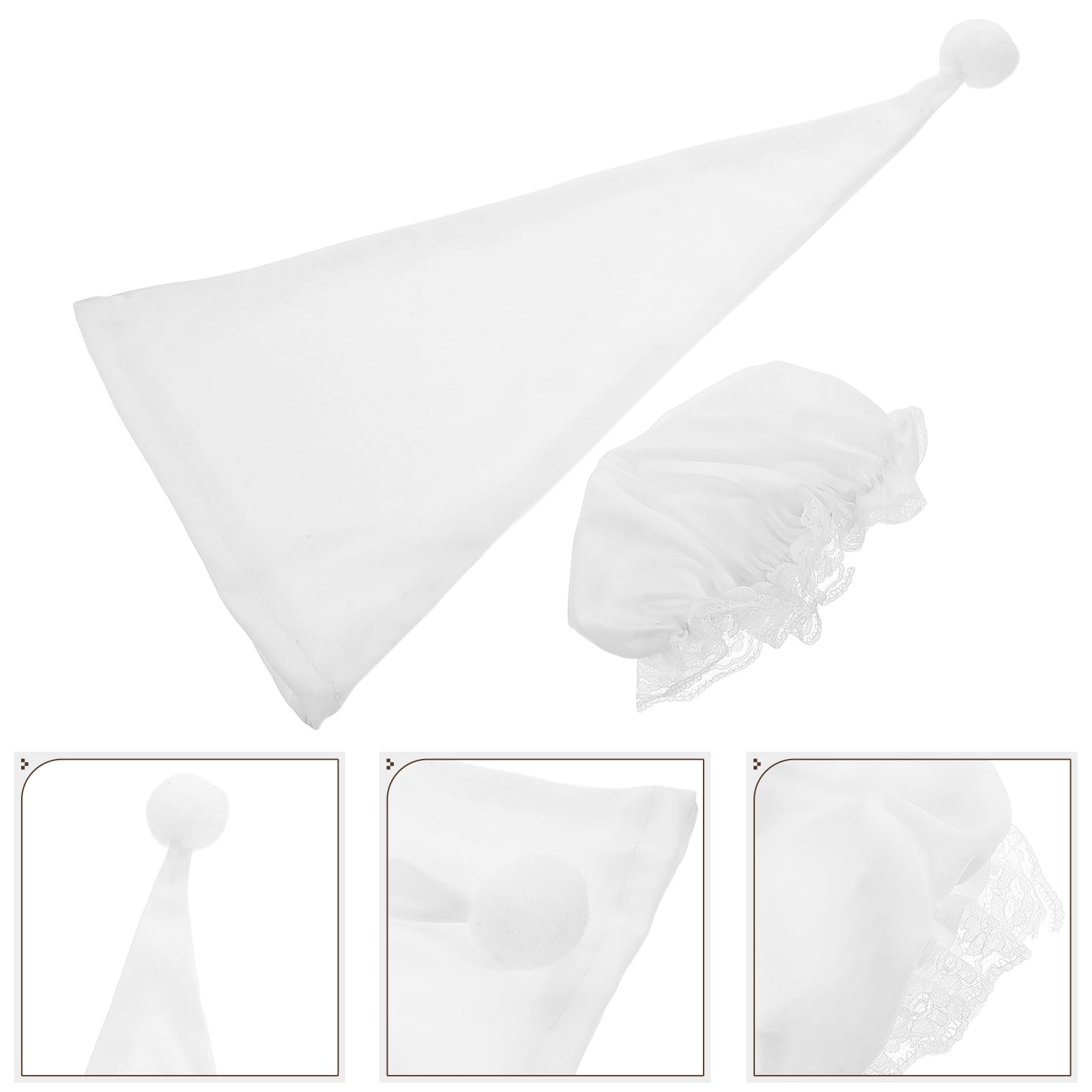 LOGOFUN 2PCS Knitted Baby Hat Funny Triangle Cap Costume Accessories for Newborn Stage Performance Cosplay Party Supplies - White