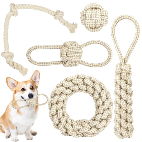 Mecctuck 4 Pezzi Set di giochi per cani da masticare, Corda giocattolo per cani con nodo, Interattivi Giocattolo di Rafforzato Corda da Masticare per La Pulizia dei Denti