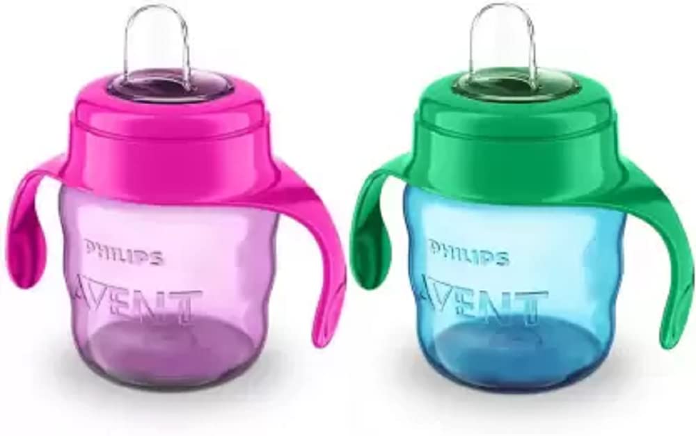 Philips Toddler Spout Cup with Twin Handle Pack of 2 Pcs (1 Blue 1 Pink) 200 Ml
