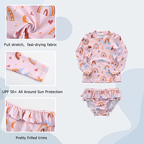 Baby Girls Two Piece Rash Guard Swimsuits Set Long Sleeve Hawaiian Bathing Suits with UPF 50+ Sun Protection3