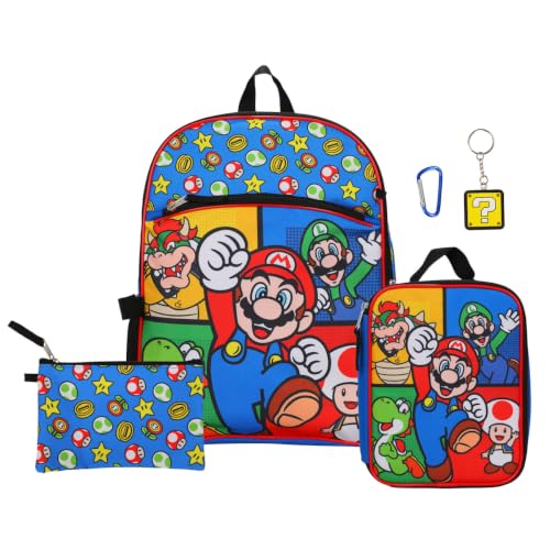 BIOWORLD Unisex Super Mario Bros Power-Ups 5-Piece Backpack Set (Little Kid/Big Kid) Red One size