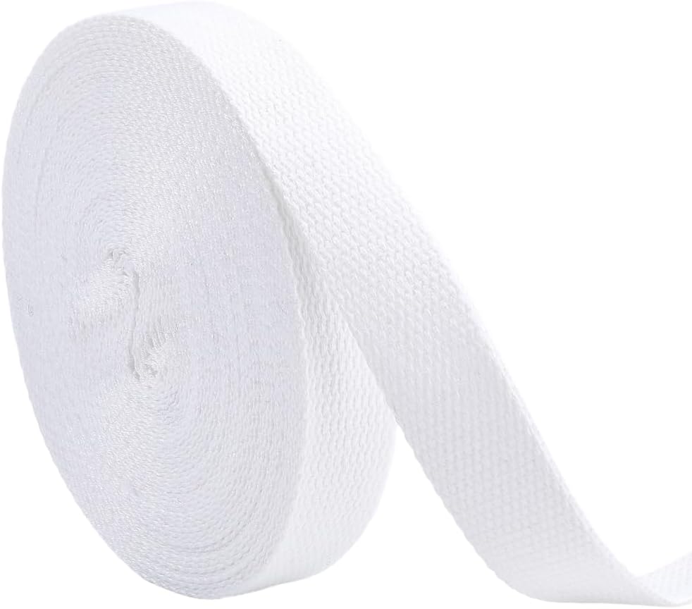 1 Inch Polyester Webbing Roll 12 Yard Weave Webbing Straps for Bags Handles White Polyester Twill Tape Ribbon Fabric Belting for DIY Craft Handbag Tote Cloth Belt Making Sewing