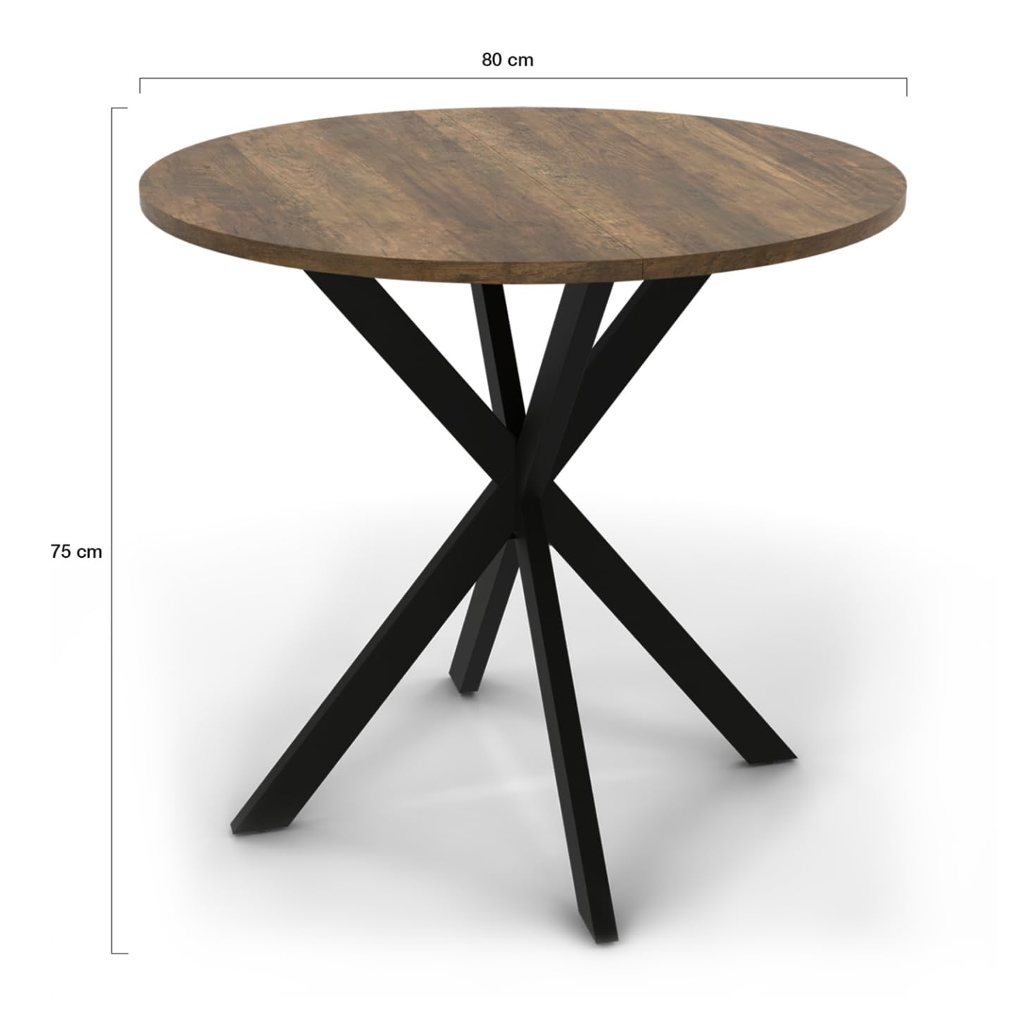 IDMarket - Table à Manger Ronde Alix 4 Personnes Pied araignée Noir et Plateau Bois foncé Hawkins 80 cm