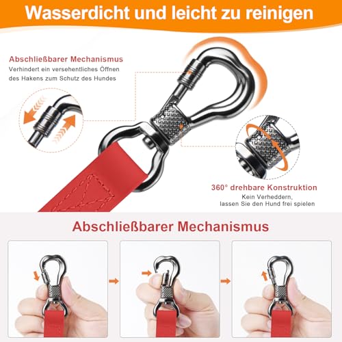 X XBEN Wasserfest Schleppleine für Hunde, 5M Gummierte Schleppleine mit Abschließbarer Karabine,Hundeleine Laufleine für Kleine Mittlere Große Hunde,Robuste Trainingsleine,mit Handschlaufe, Rot